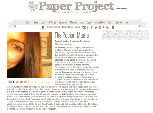 post The Pocket Mama sul magazine Paper Project